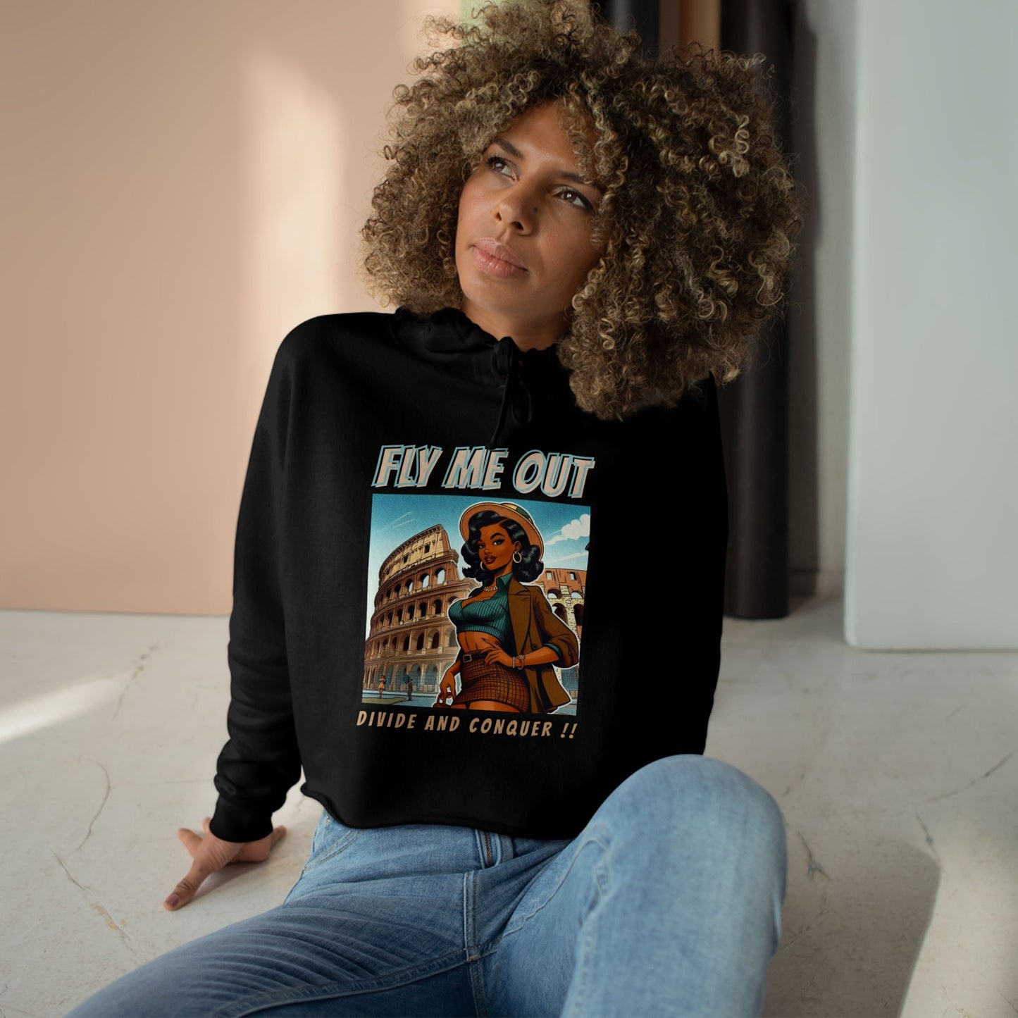 ‘FLY ME OUT’ CROP HOODIE (DIVIDE AND CONQUER)